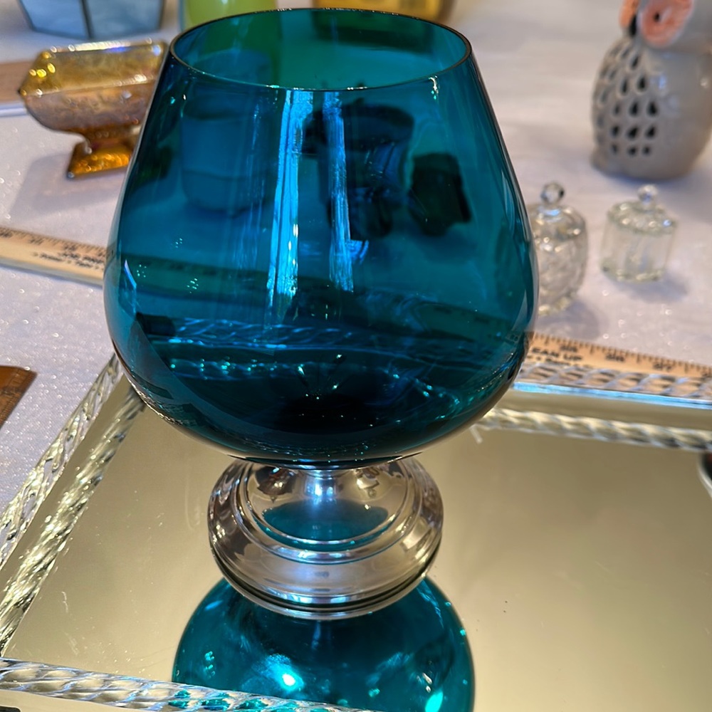 Vintage Decorative Big Blue/teal Glass w/ Alvin Sterling Base Oversized Snifter - Picture 2 of 12